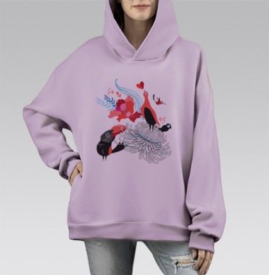 Влюблённые птицы, Hoodie Mono Fiolet, оверсайз, утепленная