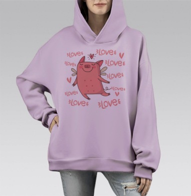Влюбленный поросенок, Hoodie Mono Fiolet, оверсайз, утепленная