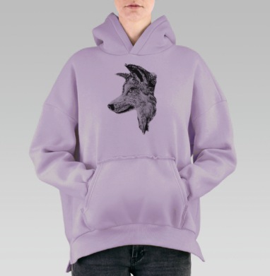 Волк графика, Hoodie Oversize Fiolet, утепленная