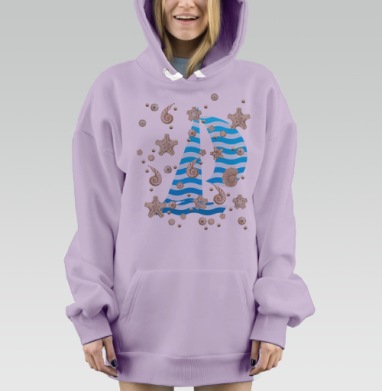 Волны и ракушки, Hoodie Mjhigh Dig Mel, Fiolet, утепленная