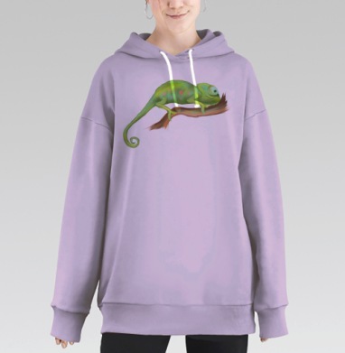 Хамелеон на ветке в природной гармонии, Hoodie Long Oversize Fiolet