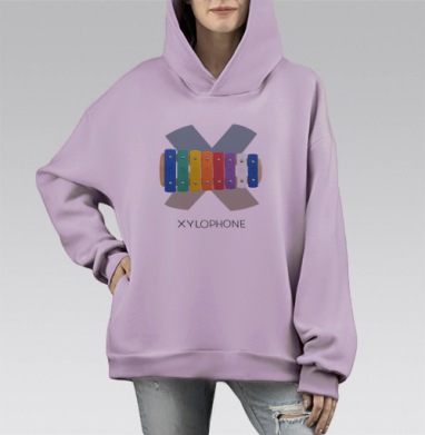 Xylophone, буква X из Живой Азбуки, Hoodie Mono Fiolet, оверсайз, утепленная