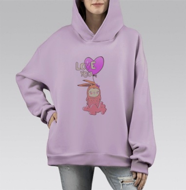 Я тебя Лю..., Hoodie Mono Fiolet, оверсайз, утепленная