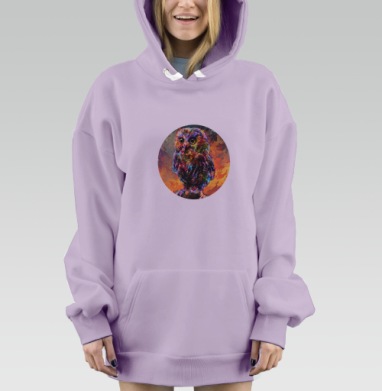Яркая абстрактная сова в экспрессионизме, Hoodie Mjhigh Dig Mel, Fiolet, утепленная