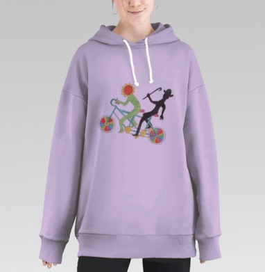 Яркая Акварельная Иллюстрация Велосипеда с Подсолнухом, Hoodie Long Oversize Fiolet
