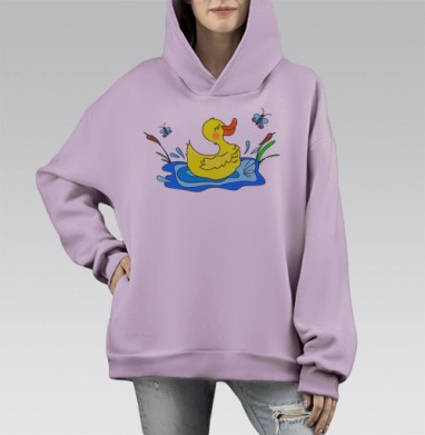 Яркая детская наклейка Уточка в пруду, Hoodie Mono Fiolet, оверсайз, утепленная