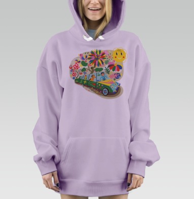 Яркая иллюстрация Автопутешествие с собакой, Hoodie Mjhigh Dig Mel, Fiolet, утепленная
