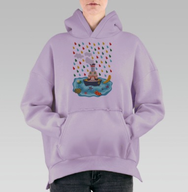 Яркая пароходная лодка с фантазийным паровым двигателем, Hoodie Oversize Fiolet, утепленная