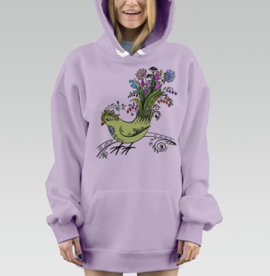Яркая птица с цветочным хвостом возрождения, Hoodie Mjhigh Dig Mel, Fiolet, утепленная