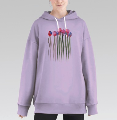Яркие акварельные цветы, Hoodie Long Oversize Fiolet