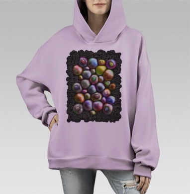 Яркие камни с разноцветными жуками, Hoodie Mono Fiolet, оверсайз, утепленная