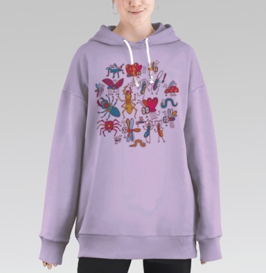 Яркие мультяшные насекомые — весёлая коллекция стикеров, Hoodie Long Oversize Fiolet