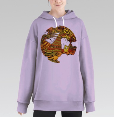Яркий Абстрактный Парусник с Этническими Узорами, Hoodie Long Oversize Fiolet