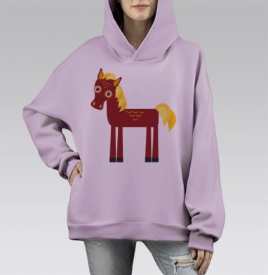 Яркий детский узор с мультяшными лошадками, Hoodie Mono Fiolet, оверсайз, утепленная