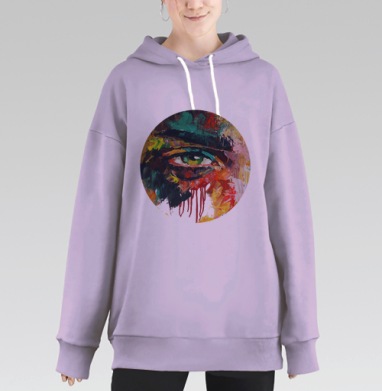 Яркий экспрессивный абстрактный портрет в технике масла, Hoodie Long Oversize Fiolet