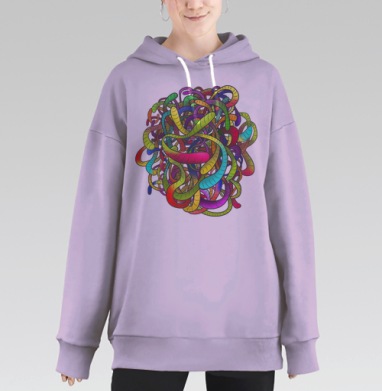 Яркий клубок переплетённых змей, Hoodie Long Oversize Fiolet
