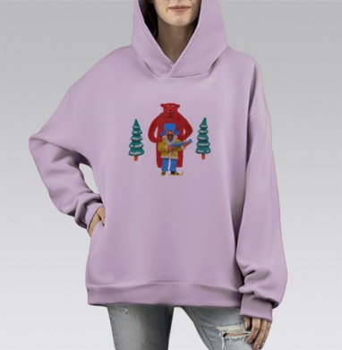 Яркий набор фигурок из пластилина: охотник и медведь, Hoodie Mono Fiolet, оверсайз, утепленная