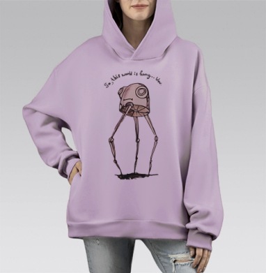 забавный мир, Hoodie Mono Fiolet, оверсайз, утепленная