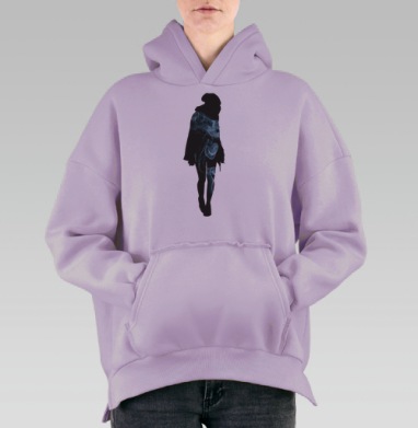 Загадочный женский силуэт с ледяными узорами, Hoodie Oversize Fiolet, утепленная