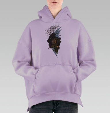 Загадочный рогатый зверь механика смерть темное фэнтези животное, Hoodie Oversize Fiolet, утепленная