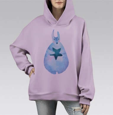 Заяц со звездочкой, Hoodie Mono Fiolet, оверсайз, утепленная