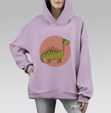 Зеленый динозаврик, Hoodie Mono Fiolet, оверсайз, утепленная