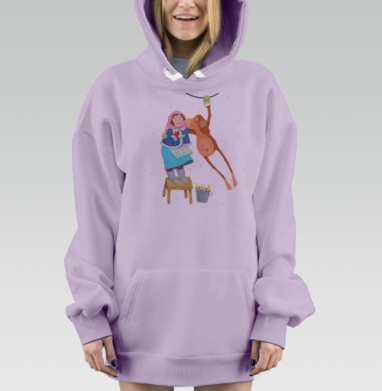 Зимняя дружба: женщина и игривая обезьяна, Hoodie Mjhigh Dig Mel, Fiolet, утепленная