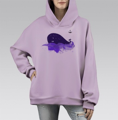 Звездный кит, Hoodie Mono Fiolet, оверсайз, утепленная