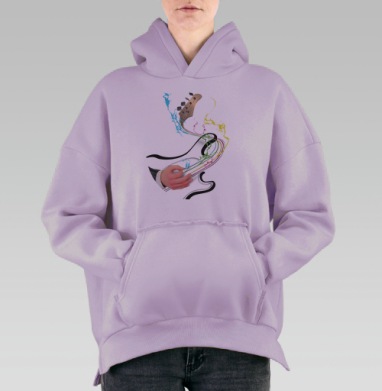 Абстрактная энергия музыки – бас-гитара и цвет, Hoodie Oversize Fiolet, утепленная