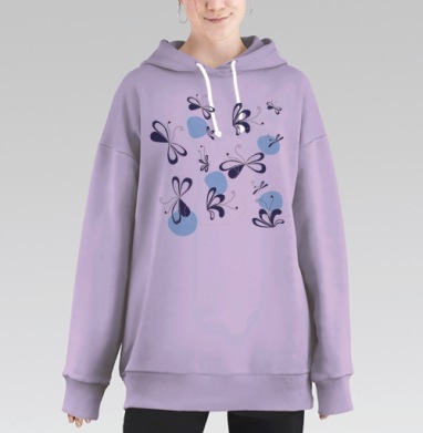 Абстрактный цветочный узор, Hoodie Long Oversize Fiolet
