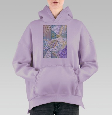 Абстрактный геометрический узор в зелёных жёлтых синих тонах, Hoodie Oversize Fiolet, утепленная