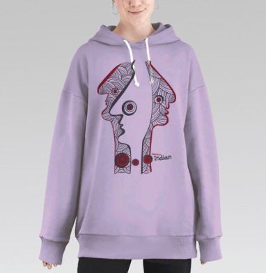 Абстрактный портрет «Американский индеец» в черно-красной гамме, Hoodie Long Oversize Fiolet