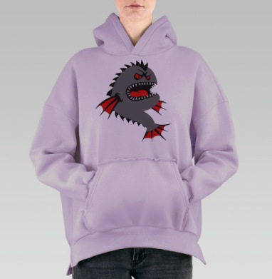 Агрессивная рыба-мутант с красными глазами, Hoodie Oversize Fiolet, утепленная