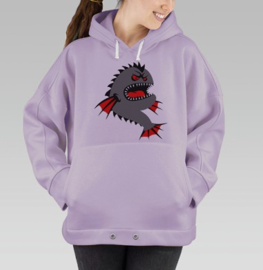 Агрессивная рыба-мутант с красными глазами, Hoodie Oversize Fiolet