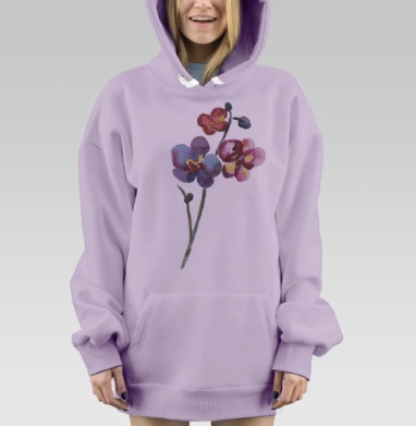 Акварельная орхидея, Hoodie Mjhigh Dig Mel, Fiolet, утепленная