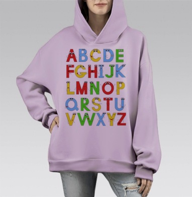 Английский алфавит, Hoodie Mono Fiolet, оверсайз, утепленная