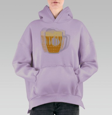 Анимированная кружка пива с ритмичной пульсацией живой энергии, Hoodie Oversize Fiolet, утепленная