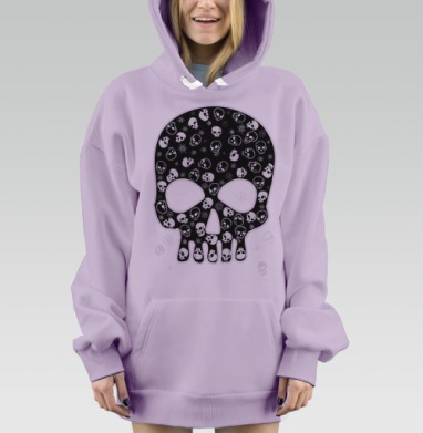 Белые черепа на черном, Hoodie Mjhigh Dig Mel, Fiolet, утепленная