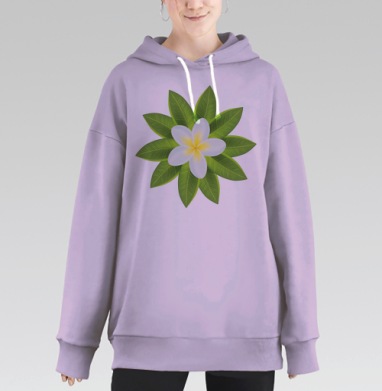 Белый Тропический Цветок, Hoodie Long Oversize Fiolet