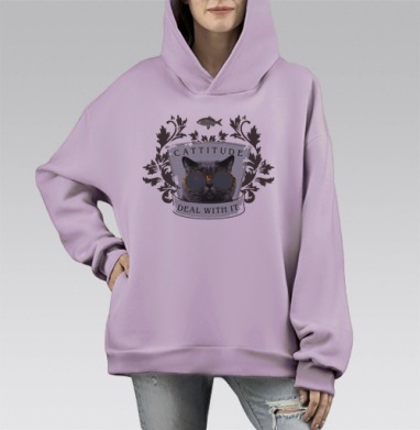 CATTITUDE  / Котохарактер, Hoodie Mono Fiolet, оверсайз, утепленная
