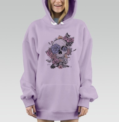 Череп с цветах, Hoodie Mjhigh Dig Mel, Fiolet, утепленная