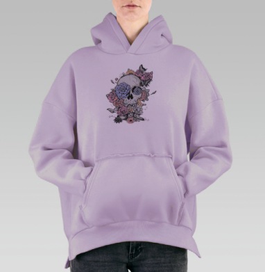 Череп с цветах, Hoodie Oversize Fiolet, утепленная