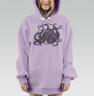 Черно-белый осьминог с геометрическим узором, Hoodie Mjhigh Dig Mel, Fiolet, утепленная