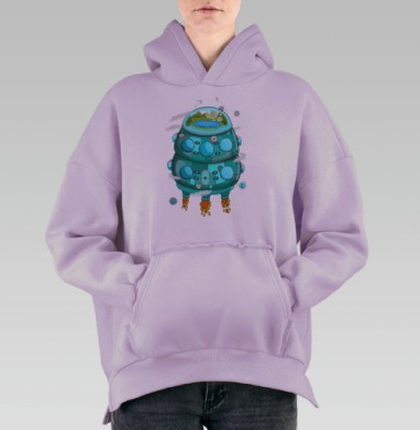 Cosmo house / Космический дом, Hoodie Oversize Fiolet, утепленная