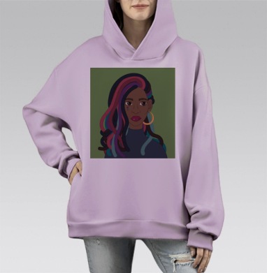 Цветные дреды девушка уверенность стиль дреды, Hoodie Mono Fiolet, оверсайз, утепленная