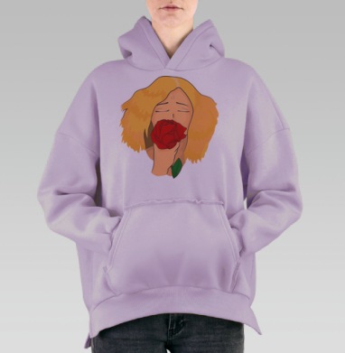 Цветочная нежность с розой и светлыми волосами, Hoodie Oversize Fiolet, утепленная