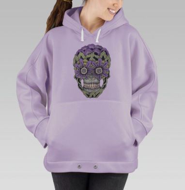 Декоративный череп с цветочным узором и листьями, Hoodie Oversize Fiolet