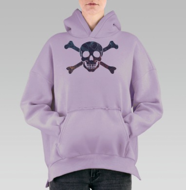 Декоративный череп с цветочным узором в бохо стиле, Hoodie Oversize Fiolet, утепленная