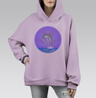 Дельфин, Hoodie Mono Fiolet, оверсайз, утепленная