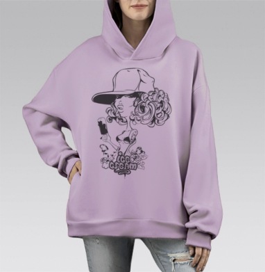 Дерзкая девушка с мороженым в стиле граффити, Hoodie Mono Fiolet, оверсайз, утепленная
